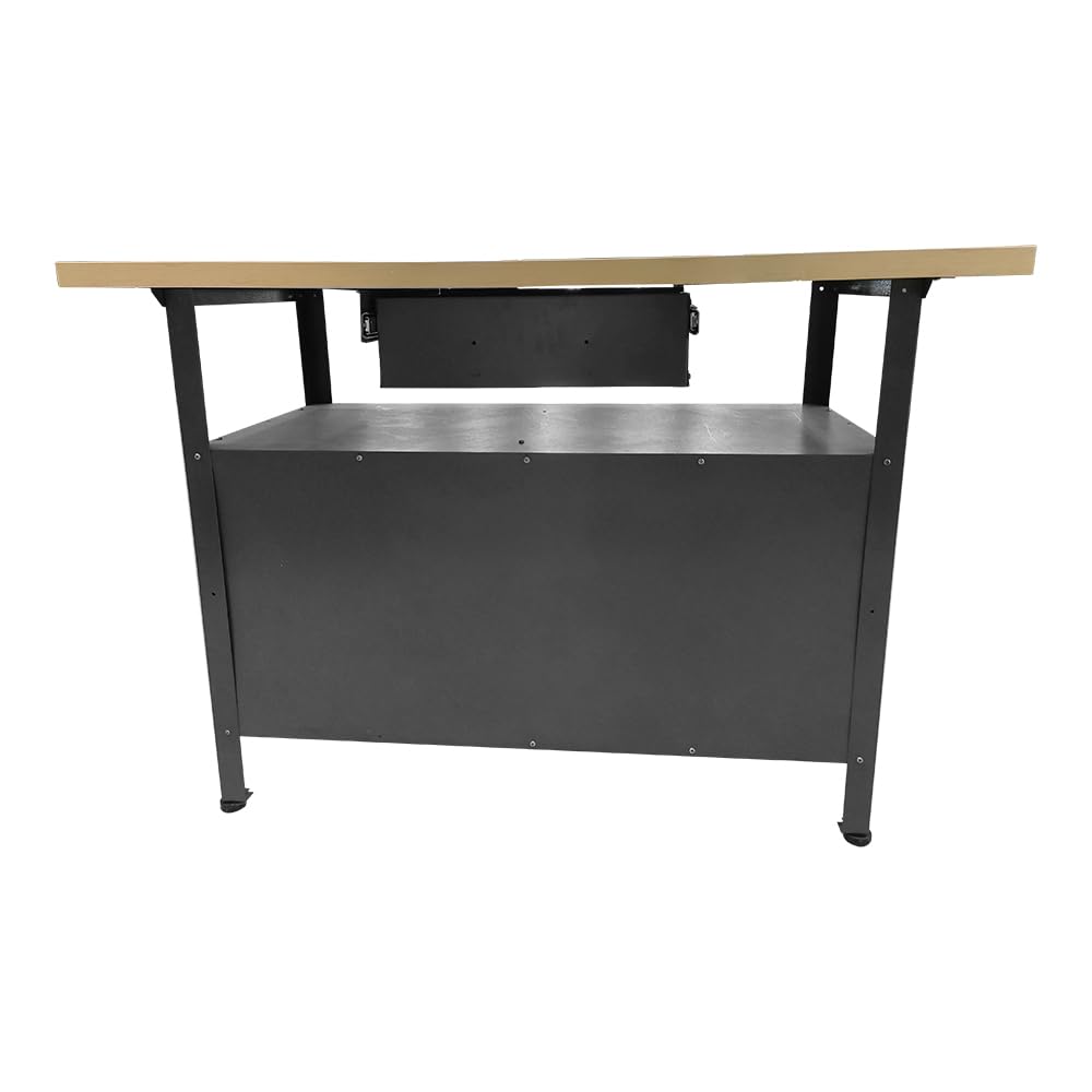 JZD Metal Workbench Table with Drawer & Lockable Cabinet, Office Desk with Wood Worktop for Garage Factory Workshop Home