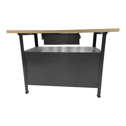 JZD Metal Workbench Table with Drawer & Lockable Cabinet, Office Desk with Wood Worktop for Garage Factory Workshop Home