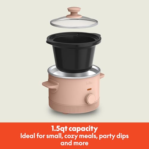 bella 1.5 Qt Slow Cooker with 3 Heat Manual Control, Ceramic Nonstick Coating, Dishwasher Safe Stoneware Pot and Tempered Glass Lid, Tangle Free Cord Wrap & Cool Touch Handles, Blossom