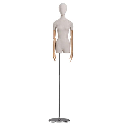 CZCZC Countertop Premium Mannequin with Metal Stand,Linen Female Mannequin,Adjustable Dress Mannequin,Flexible Form Mannequin Torso Wooden Arm Display