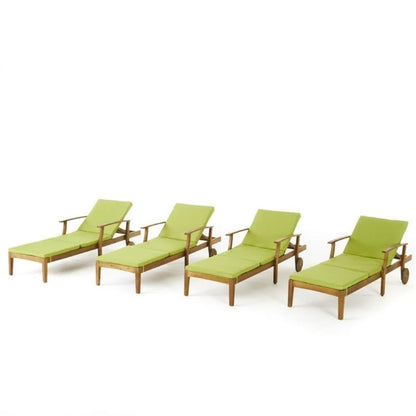 Great Deal Furniture Daisy Outdoor Teak Finish Chaise Lounge with Green Water Resistant Cushion (Set of 4),303882