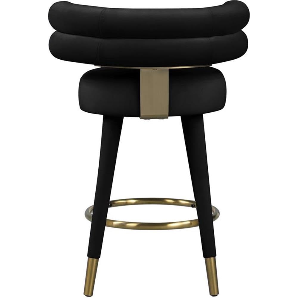 Meridian Furniture 798Black-C Fitzroy Collection Modern | Contemporary Velvet Upholstered Counter Stool with Deep Channel Tufted Back and Gold Metal Capped Legs, Black, 25" W x 21" D x 35" H, Set of 2