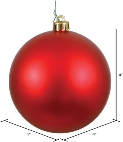 Vickerman 4" Red Matte Ball Christmas Ornament, Shatterproof UV Resistant Plastic, Set of 6 for Tree Decor