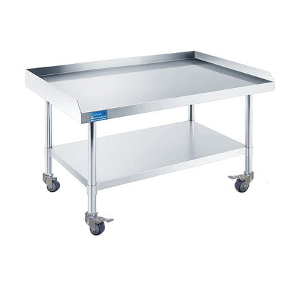 Stainless Steel Rolling Equipment Grill Table Stand | 24" x 36" Work Table with Undershelf & 4 Casters (2 with Brakes) | Heavy-Duty Mobile Prep Table for Commercial Use