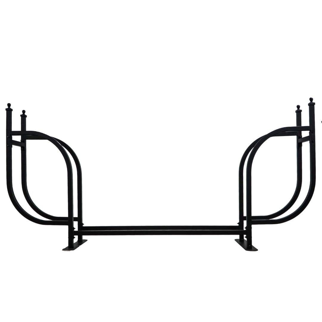 Woodhaven 9ft Courtyard Firewood Rack - Luxury Outdoor Log Holder With Cover - Made In USA - Black UV Stable Powder Coat Finish