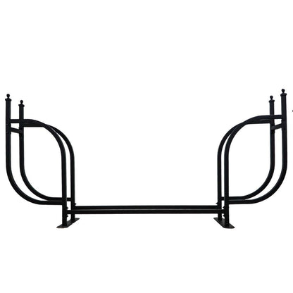 Woodhaven 9ft Courtyard Firewood Rack - Luxury Outdoor Log Holder With Cover - Made In USA - Black UV Stable Powder Coat Finish