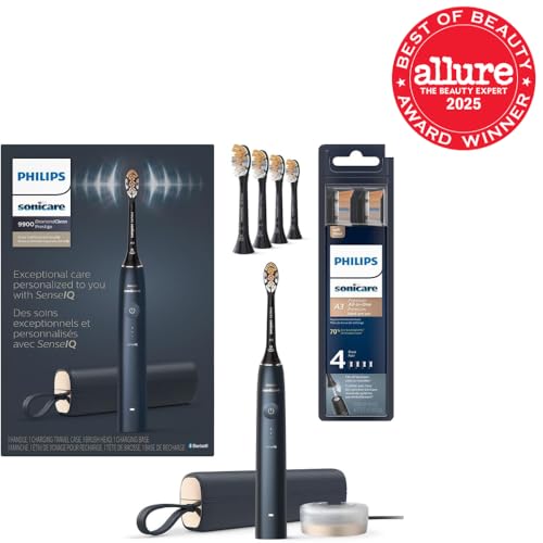Philips Sonicare DiamondClean 9900 Prestige Electric Toothbrush - with SenseIQ Technology and Advanced AI App, 5 Brushing Modes, 3 Intensity Levels, Charging Travel Case,Midnight Blue, Model HX9990/12
