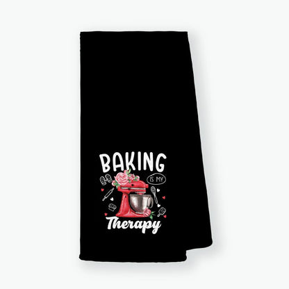 Baking is My Therapy Kitchen Towels 24"x16", Floral Mixer Dishcloths, Gifts for Baking Lovers, Girls, Women