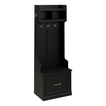 BOWERY HILL 24" Engineered Wood Hall Tree & Shoe Bench, Black Oak Finish, 69" Entryway Organizer w/Drawer, Coat Hooks, Open Cubbies, Transitional Style Storage Seat for Foyer or Mudroom Use