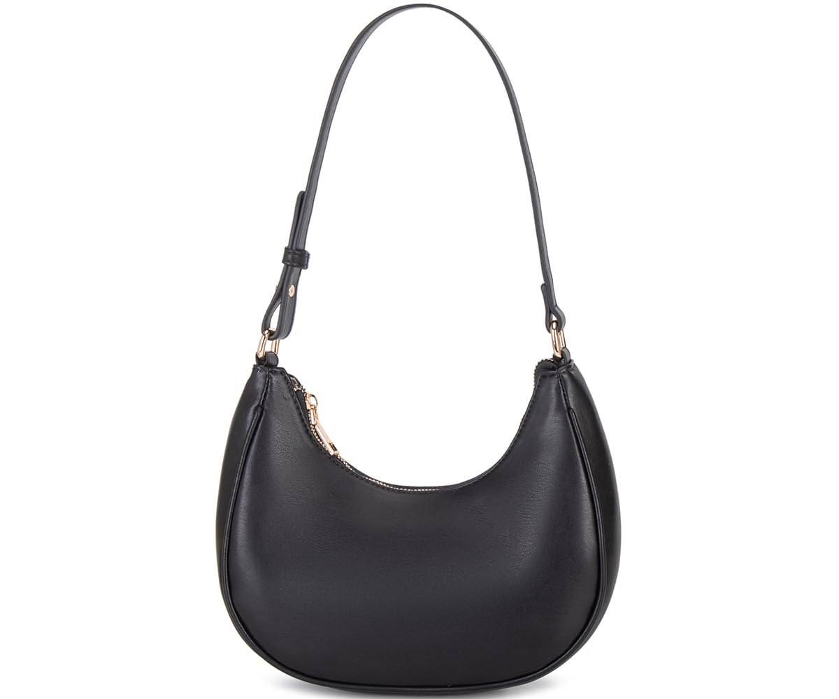 WSRYDJDL Crescent Shoulder Bags for Women Cute Hobo Tote Handbag Under the Arm Purses Mini Clutch Purse with Zipper Closure (Black)