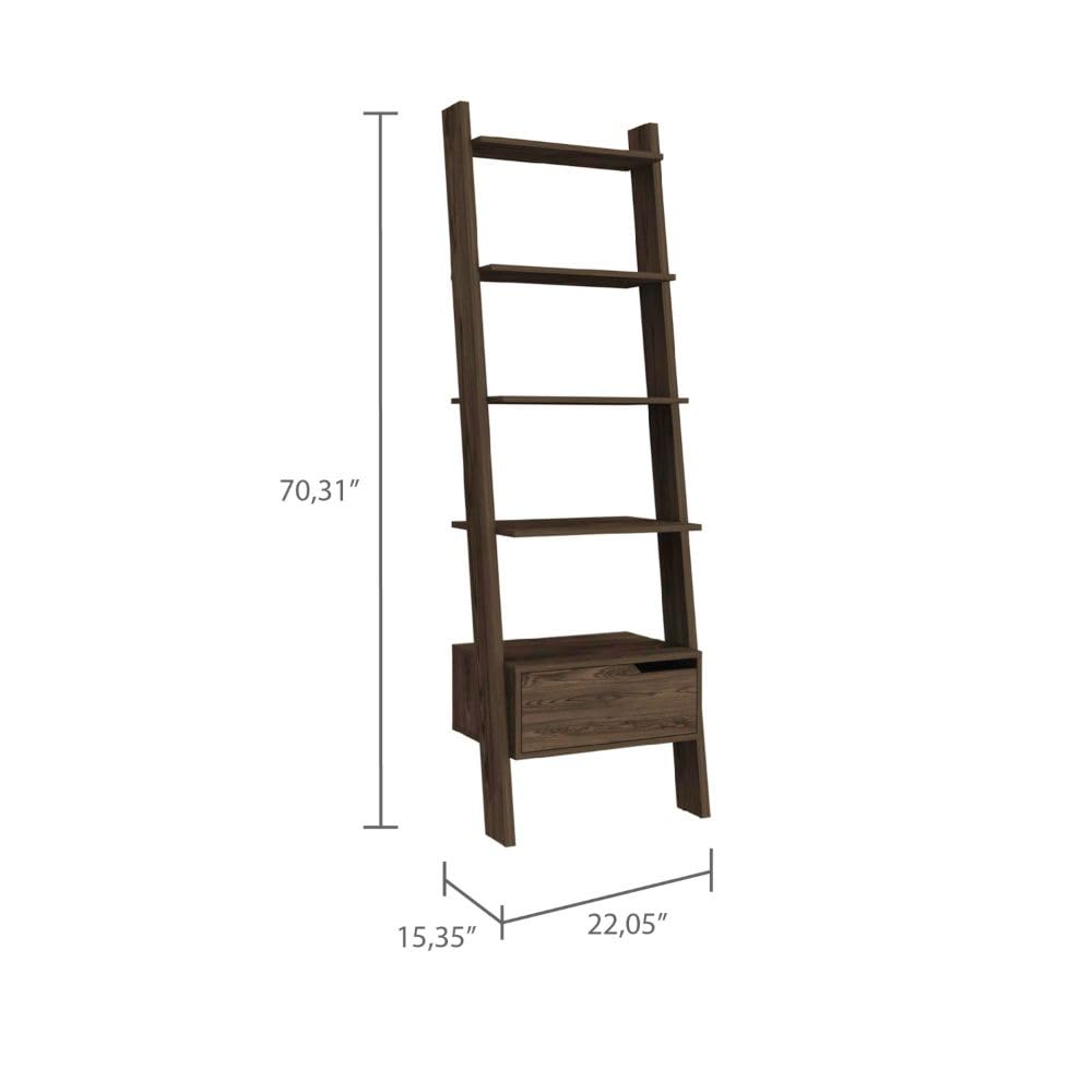 Adigyco Bookcase, One Drawer, Five Open Shelves, Dark Walnut,Five Open Shelves (11,81''H X 20,07''W)