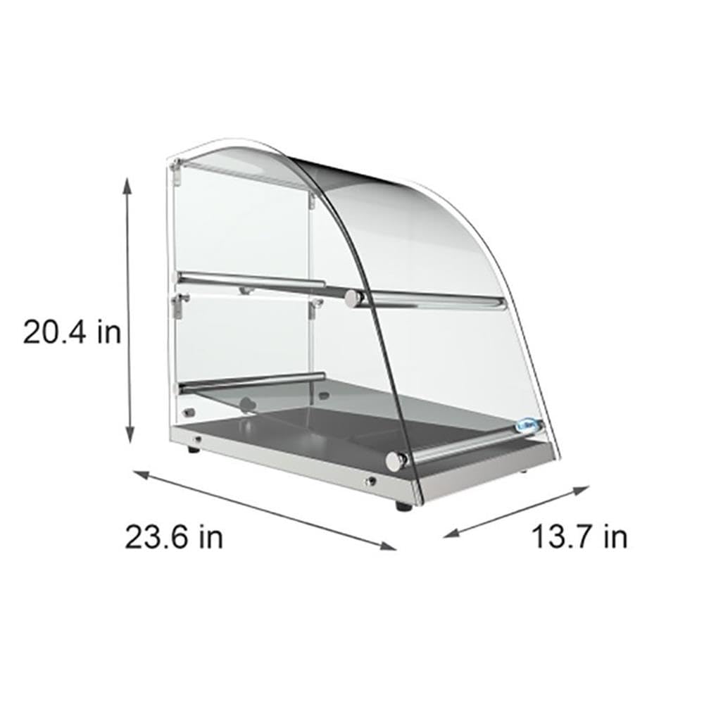 Pemberly Row 2-Tier Glass Bakery Display Case, Stainless Steel Base, Clear Tempered Glass, 20.4"H x 13.7"W x 23.6"D, Countertop Pastry Display for Muffins, Cookies, Donuts, Coffee Shop or Bakery Use