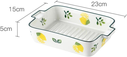 Lovely Lemon Ceramic Baking Dishes with Handles, 8.0 Inch Lasagna and Casserole Pans for Cooking and Baking