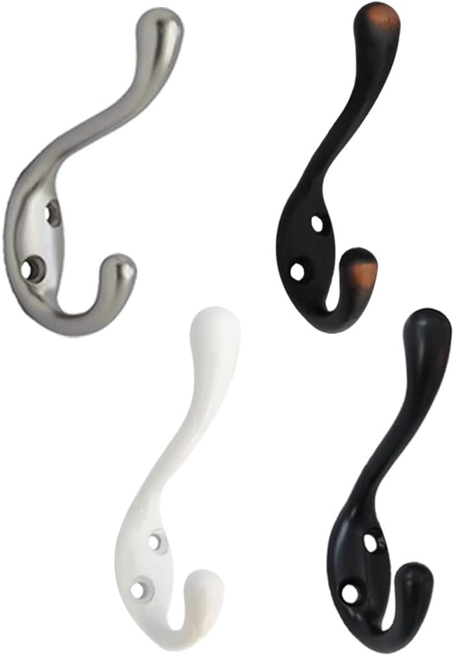 QCAA Premium Quality Heavy Duty Coat and Hat Hook Hanger 3-3/8" Zinc Die Cast Satin Nickel 10 Pack
