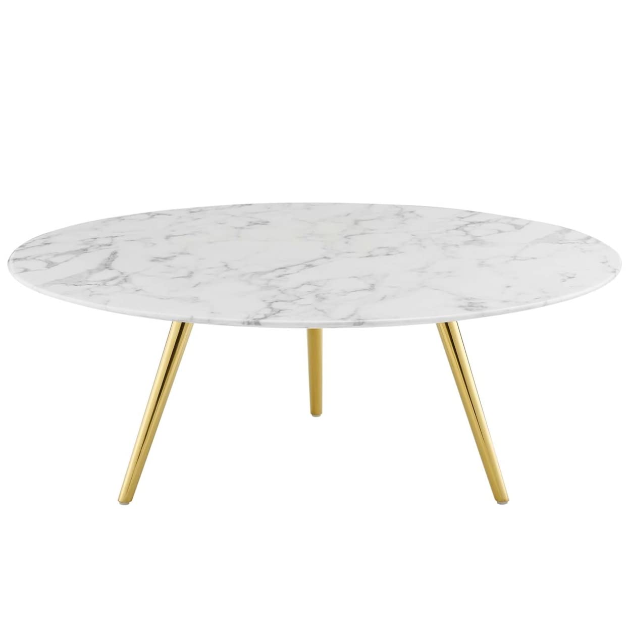 Modway Lippa 40" Round Artificial Marble Coffee Table with Tripod Top, Gold Base