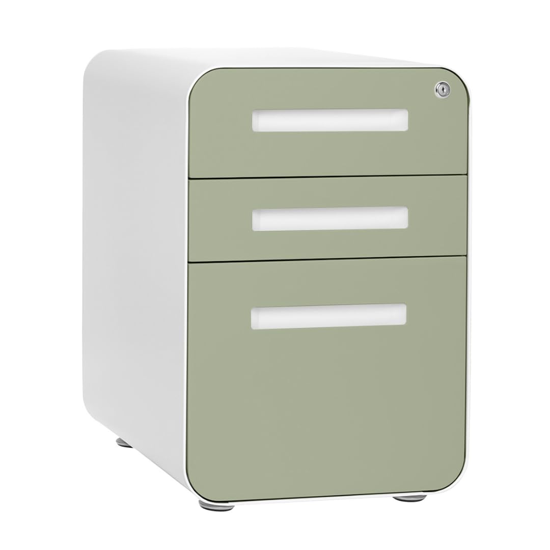 Laura Davidson Furniture Stockpile 3 Drawer File Cabinet with Lock - Under Office Desk Metal Filing Cabinet, Legal/Letter File Folders, Wheels and Stationary Feet, Pre-Assembled, Sage Green