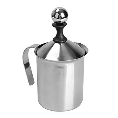 MAGICLULU 13.5Oz Stainless Steel Manual Milk Frother with Double Mesh Whisk for Creamy Milk Foam Handheld Pitcher Ideal for Lattes Cappuccinos and Home Coffee Brewing