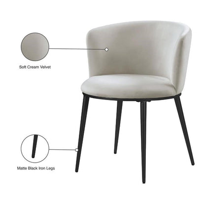 Meridian Furniture Skylar Collection Modern | Contemporary Upholstered Dining Chair with Rounded Back and Sturdy Iron Legs, Set of 2, 23.5" W x 23.5" D x 30" H, Cream Velvet, Matte Black