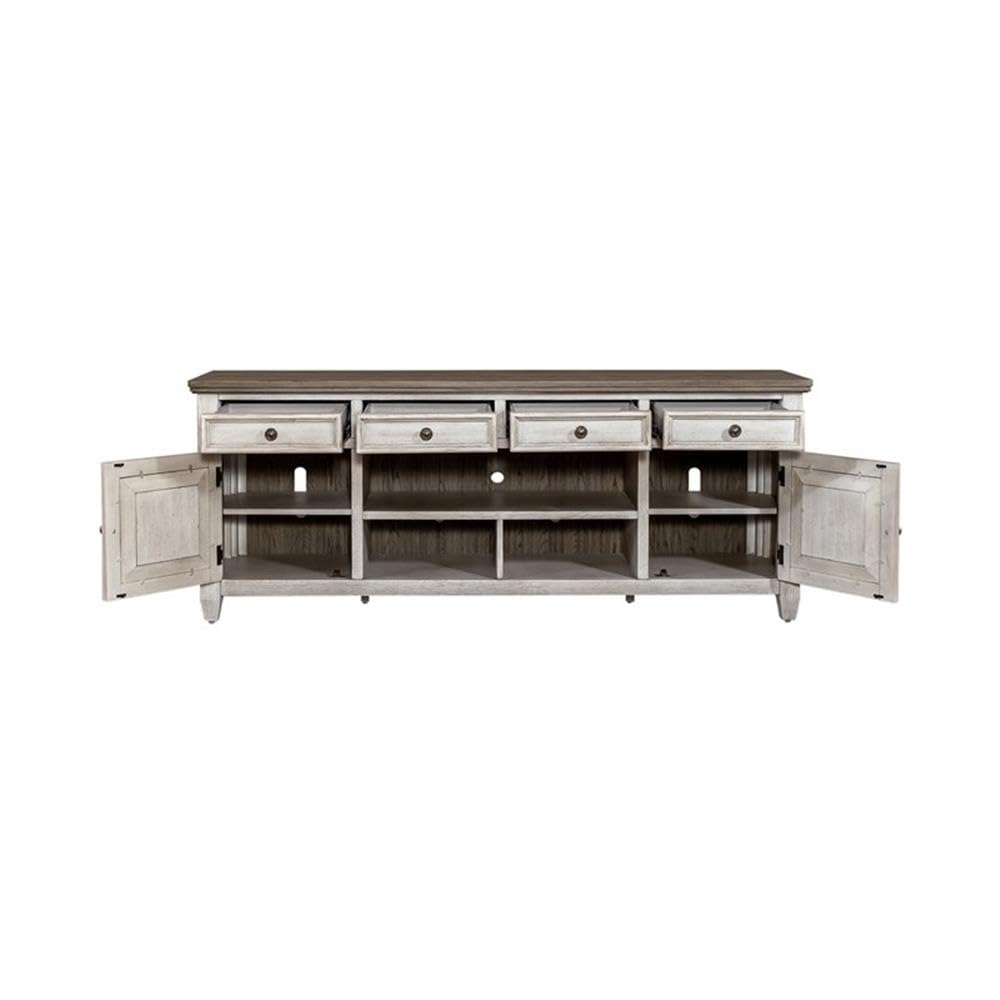 Liberty Furniture Heartland 76 Inch Tile TV Console for Living Room - Antique White with Tobacco Tops