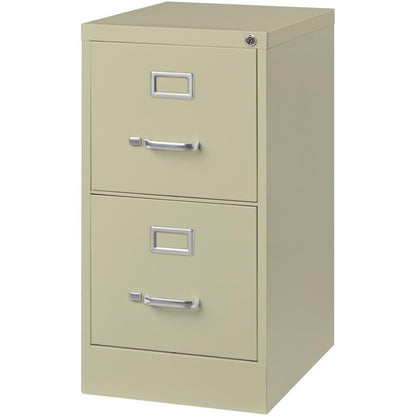 Scranton & Co 2-Drawer Vertical Metal Filing Cabinet, 22" Deep, Letter Width, Beige Finish, Lockable Commercial Office File Storage, Smooth Ball-Bearing Slides, Fully Assembled
