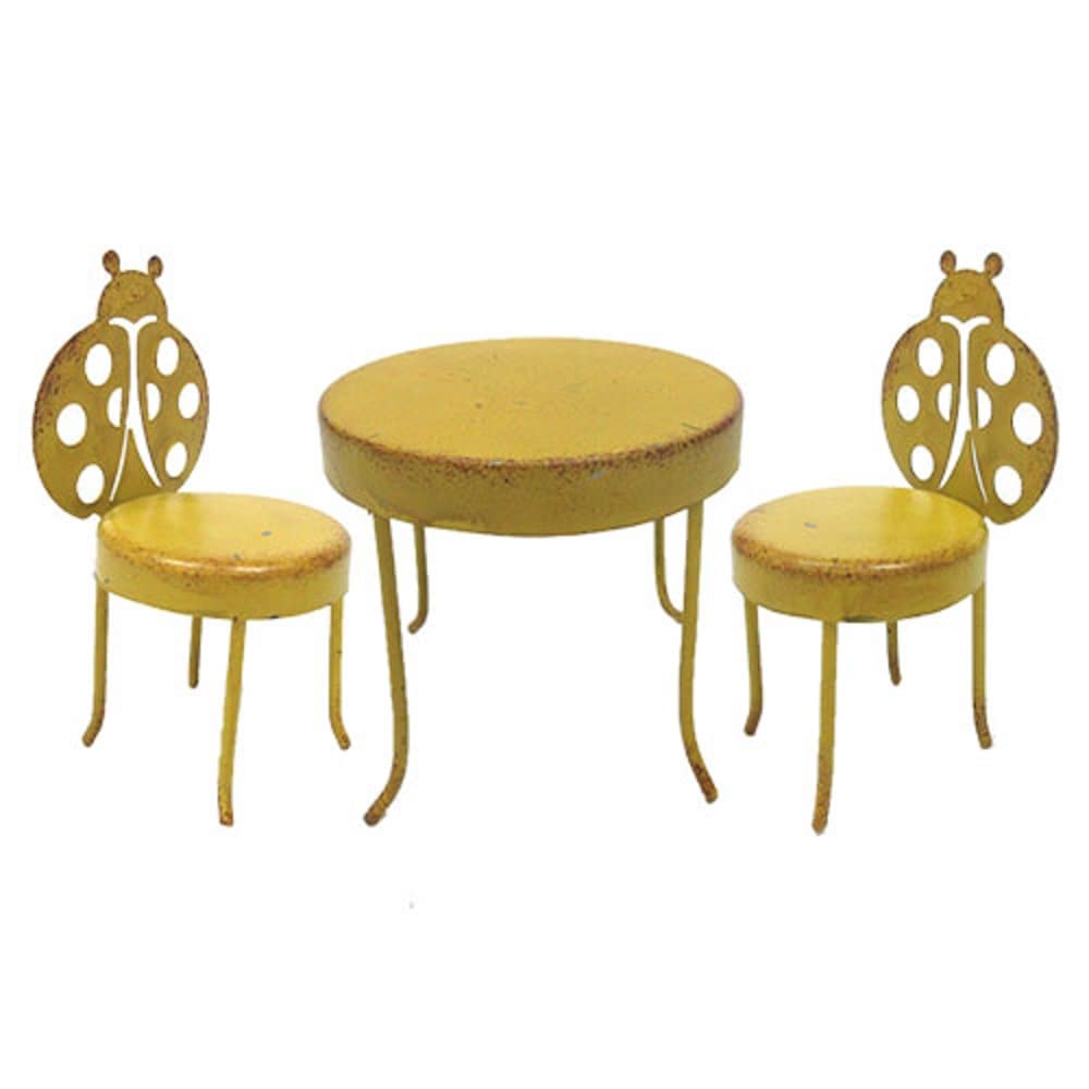 Pacific Giftware Enchanted Garden Decorative Metal Table and 2 Lady Bug Chairs Set Mini Fairy Garden Decorative Accessory 3pc Set