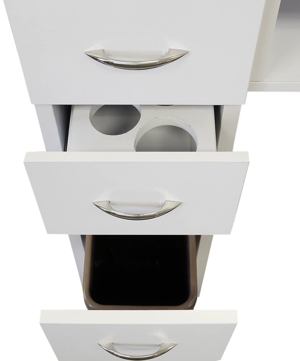 J & A White Granite Top Manicure Nail Table for Salons & Spas - 6 Storage Drawers, 2 UV Dryer Slots, Built-in Trash Compartment, Hidden Casters, Compact & Modern Workstation - JA-KM-N104-WHT