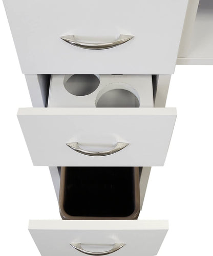 J & A White Granite Top Manicure Nail Table for Salons & Spas - 6 Storage Drawers, 2 UV Dryer Slots, Built-in Trash Compartment, Hidden Casters, Compact & Modern Workstation - JA-KM-N104-WHT