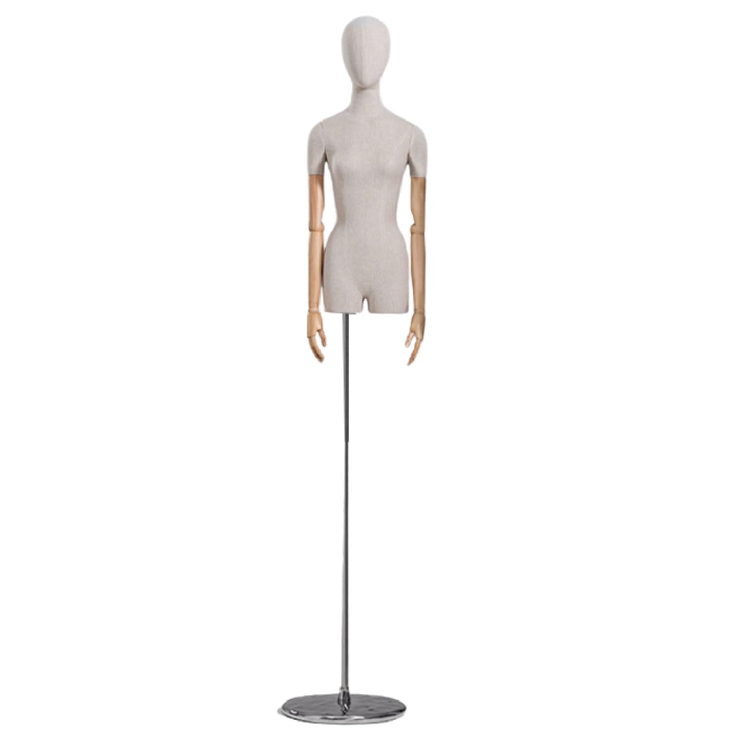 CZCZC Countertop Premium Mannequin with Metal Stand,Linen Female Mannequin,Adjustable Dress Mannequin,Flexible Form Mannequin Torso Wooden Arm Display