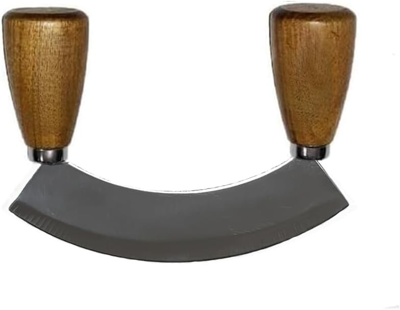 Mezzaluna Chopper Rocking Knife with Sharp Blades, ULU Knife for Veggie Rocker, Pizza Cutter, Kale Herbs Chopper &