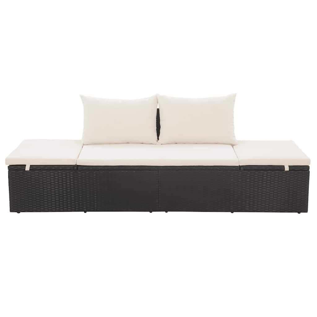 HGKMBRY Outdoor Lounge Bed with Removable Cushion Covers in Black PE Rattan, Black and Cream Design, 76.8 x 23.6 Inches with Multi-Position Backrest