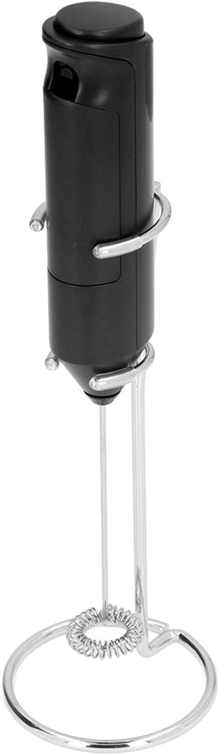 Mini Handheld Drink Mixer - Portable Stainless Steel Electric Milk Frother with Metal Base (Black and Bracket)