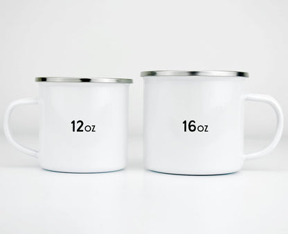 Campfire and Cuddles Enamel Camp Mug, Outdoor Camping Coffee Cup, Mountain Nature Hiking Gift (12oz)