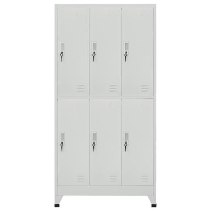 pokgdf Grey Steel Large Locker Cabinet with Six Locking Compartments for Secure Storage in Office or Gym, Durable Industrial Style Organizer