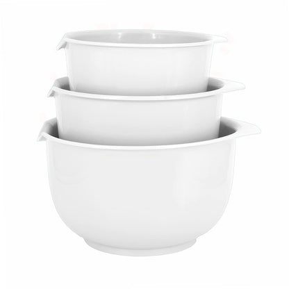 Glad Mixing Bowls with Pour Spout, Set of 3 | Nesting Design Saves Space | Non-Slip, BPA Free, Dishwasher Safe Plastic | Kitchen Cooking and Baking Supplies, White