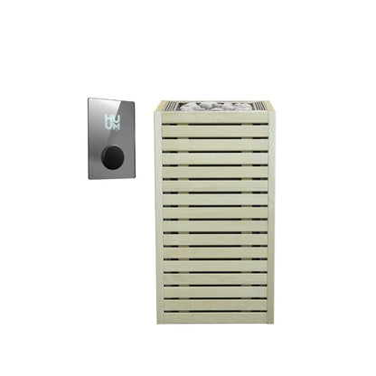 HUUM CORE6 6.5KW Series, Sauna Heater, Customizable Exterior with Control (Sauna Stones Included) (6.5kW Apsen Wood - Stainless Steel Inlay, UKU WiFi - Mirror)