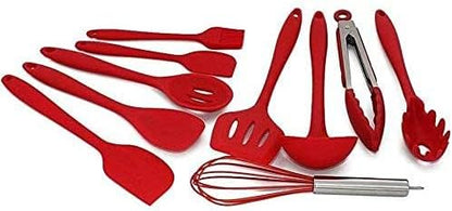 Kitchen Utensils Set, 10+1 Piece Silicone Heat-Resistant Non-Stick Cooking Tools in Red