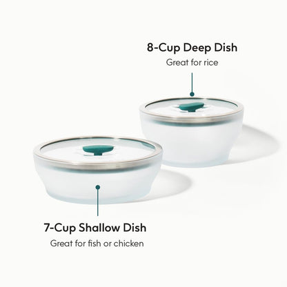 Anyday 4-Pc Microwave Cookware & Glass Food Storage Set with Glass Lids | Large Plastic-Free Containers | Stackable Steamer with Vented Lid for Microwave-Safe Reheating & Steaming Vegetables, Rice