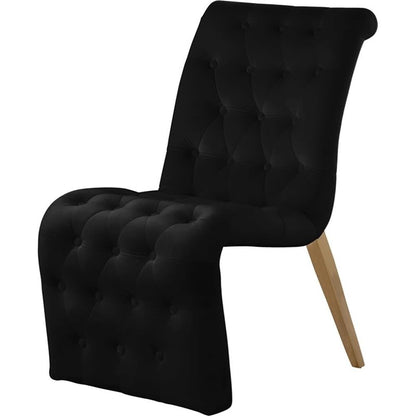 Meridian Furniture 920Black-C Curve Collection Modern | Contemporary Velvet Upholstered Dining Chair with Deep Detailed Button Tufting and Gold Iron Legs, Black, 19.5" W x 30" D x 36.5" H, Set of 2
