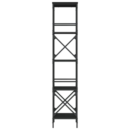 HETFTJN 5-Tier Black Engineered Wood and Metal Bookcase - 23.2"x13.8"x67.3" Storage Shelving Unit for Living Room, Office, and Bedroom with Adjustable Feet and Industrial Metal Frame