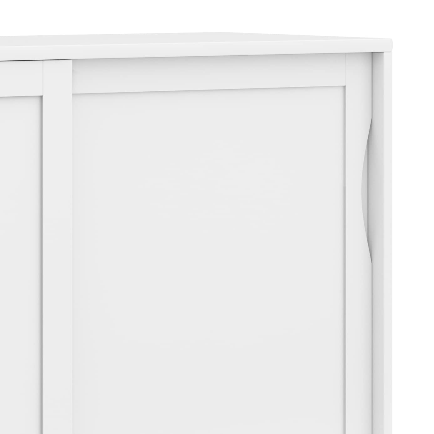 SIMPLIHOME Harper Medium Storage Cabinet - 48 inch Wide Solid Hardwood Sliding Door Cabinet in White, Mid-Century Modern Cupboard for Living Room or Entryway with 3 Drawers and Tapered Legs