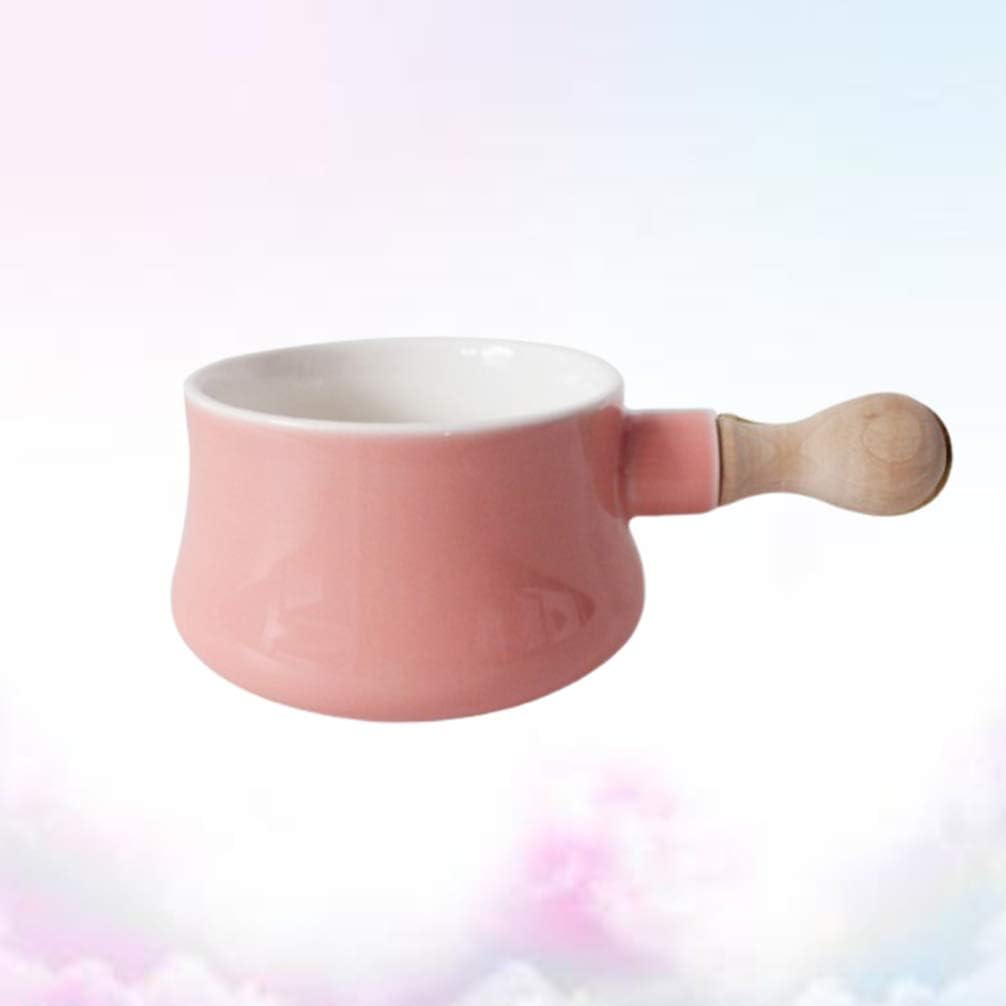 Cabilock Enamel Mini Saucepan with Wooden Handle | Non-Stick Ceramic Butter Warmer Frying Pan 380ML