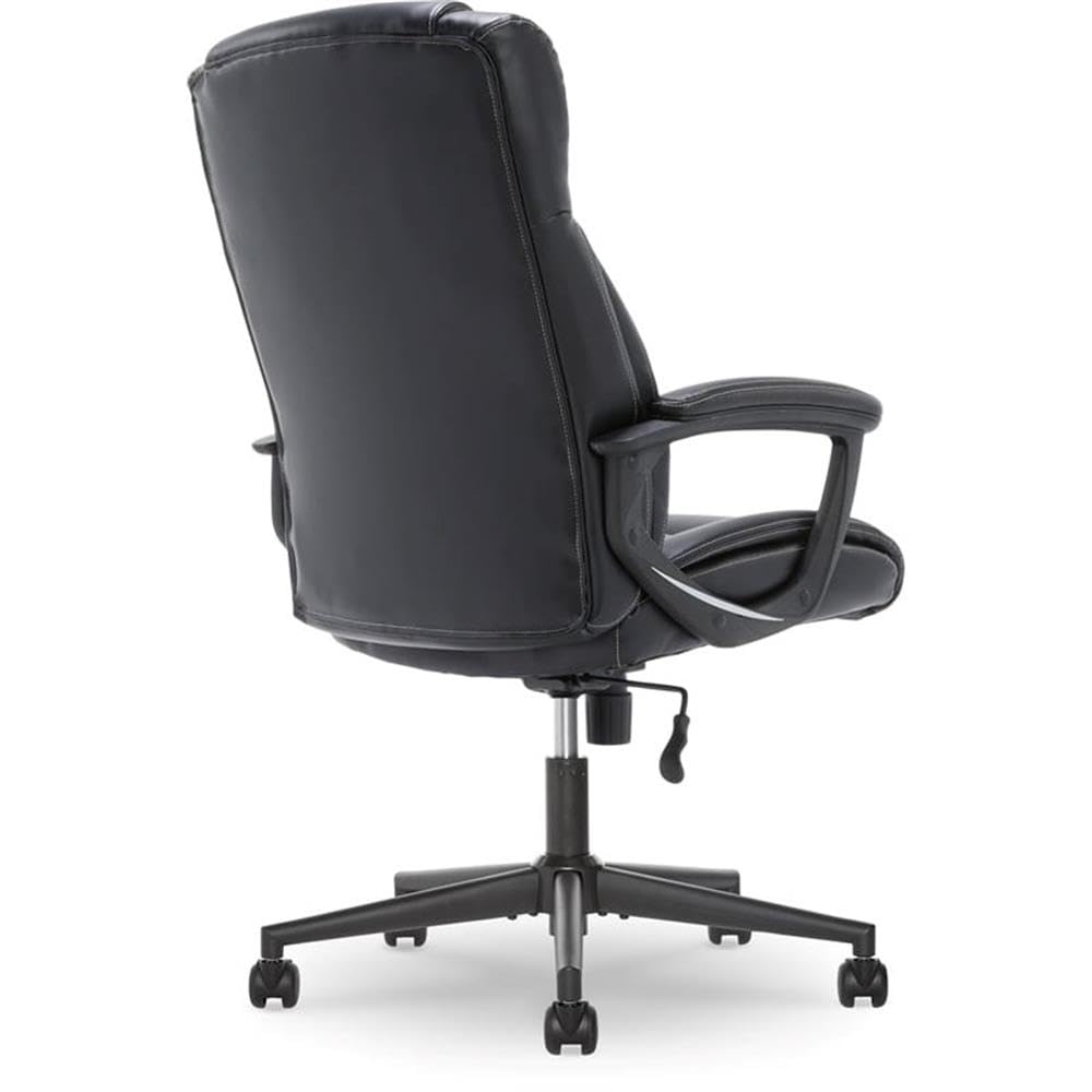 Pemberly Row Faux Leather Modern Swivel Executive Office Desk Chair, Height Adjustable Upholstered Rolling Chair for Meeting Room, Comfortable Computer Chair for Home Office and Study Room, Black