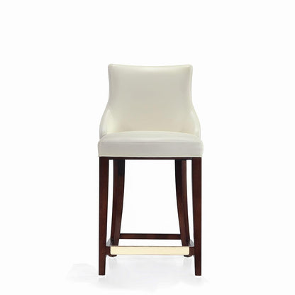 Manhattan Comfort Shubert Counter Stool with Backseat | Upholstered Leatherette, Beech Wood Legs | Perfect Bar Stool for Bar and Kitchen | Commercial Grade | Fully Assembled, Set of 1, Ivory