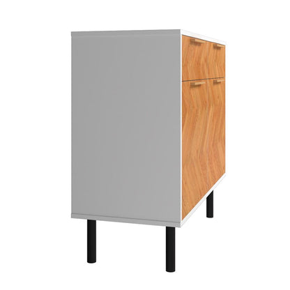 Manhattan Comfort Liam 35 Inch Mid Century Modern Accent Cabinet with 2 Drawers & 2 Soft Close Doors with Scratch Resistant Finish, Versatile Storage Console, White/Wood Print