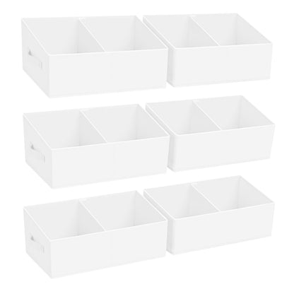 DIMJ Large Closet Shelf Organizer Bins 6 Packs with Handles and Divider, Fabric Trapezoid Storage Baskets, Foldable Clothes Containers Box for Shelf, Towel, Book, Toy, Purse, Hats, ,White