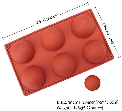 Semi Sphere Silicone Molds Set of 2 Packs, 6 Cavity for Hot Chocolate Bombs, Food Grade Non-stick Bakeware
