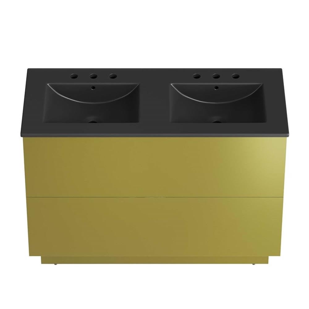 Modway Quantum Modern 48" Double Sink Bathroom Vanity in Black Gold with Ceramic Sink Basin and Storage Drawer