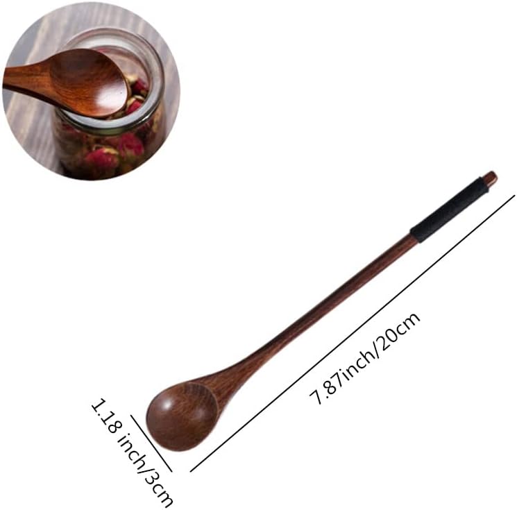 Handmade Wooden Long Handle Coffee Spoon Stirrer, Retro Honey Jar Spoons Teaspoon (2 Pack)