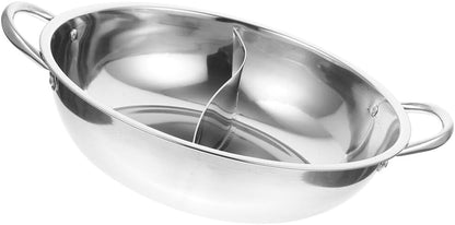 Shabu Hot Pot with Divider, Stainless Steel Dual Sided Soup Cookware for Induction Cooktop & Gas Stove, 28cm
