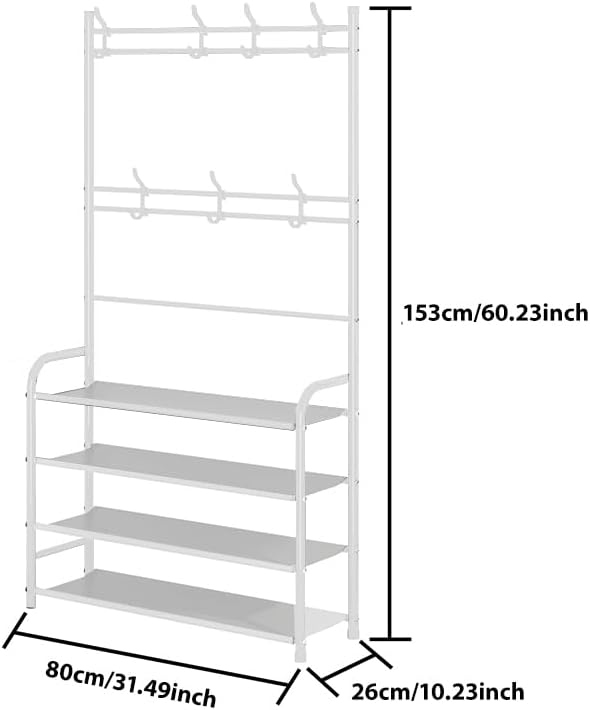 Rack,3-in-1 4-Tier 8 Hooks,16-20 UDEAR Entryway Coat and Shoe Hall Tree Multifunctional Storage Shelf with Shoe Bench